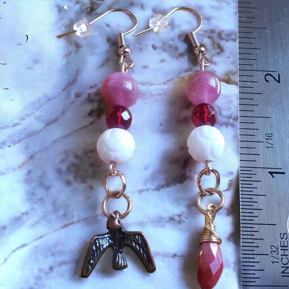 Rose Quartz & Genuine Tridacna Handcrafted Earrings - Picture 3 of 4